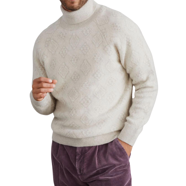 Pull col roulé BRUNELLO CUCINELLI laine alpaga jacquard blanc ecru