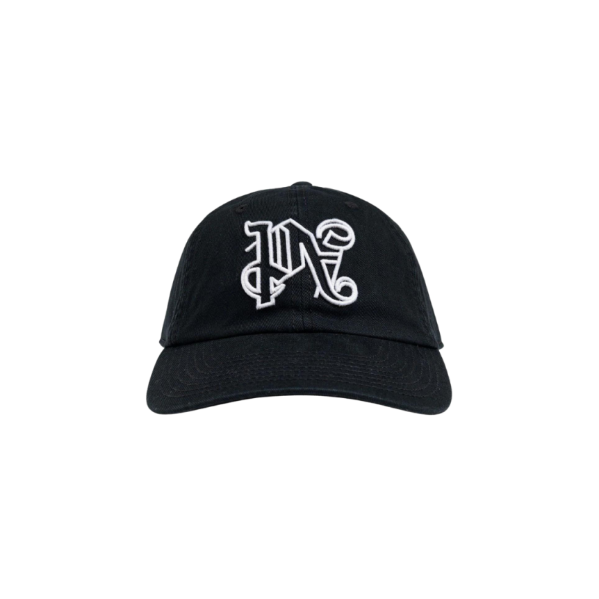 casquette PALM ANGELS coton noir motif monogrammé PA blanc