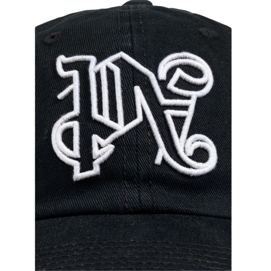 casquette PALM ANGELS coton noir motif monogrammé PA blanc