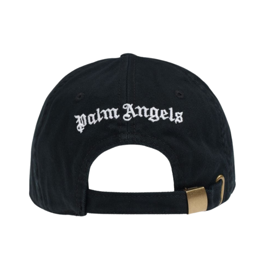 casquette PALM ANGELS coton noir motif monogrammé PA blanc