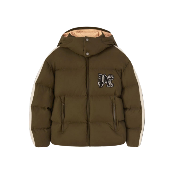 Doudoune capuche PALM ANGELS nylon kaki motif monogrammé