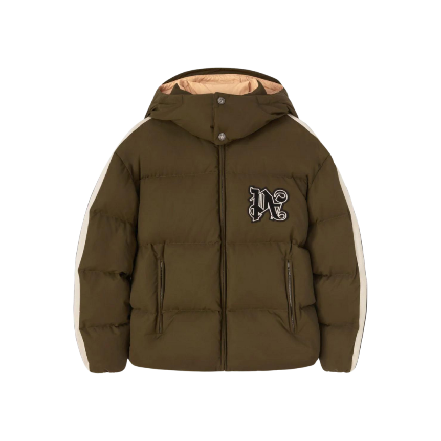 Doudoune capuche PALM ANGELS nylon kaki motif monogrammé