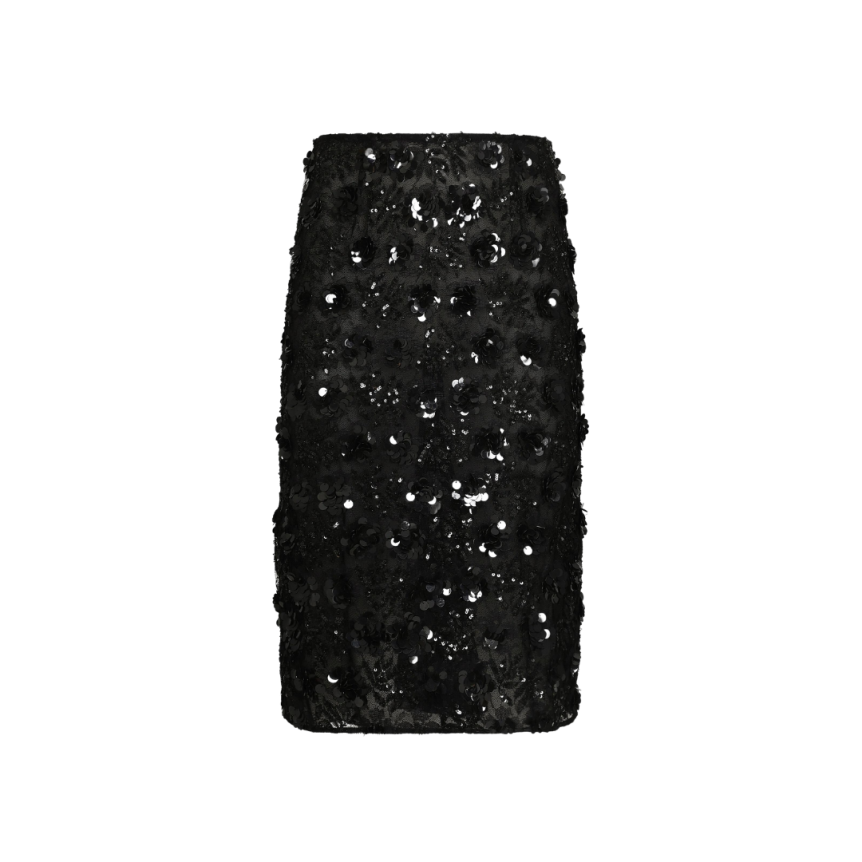 Jupe mi-mollet DOLCE & GABBANA dentelle viscose noir paillettes sequins