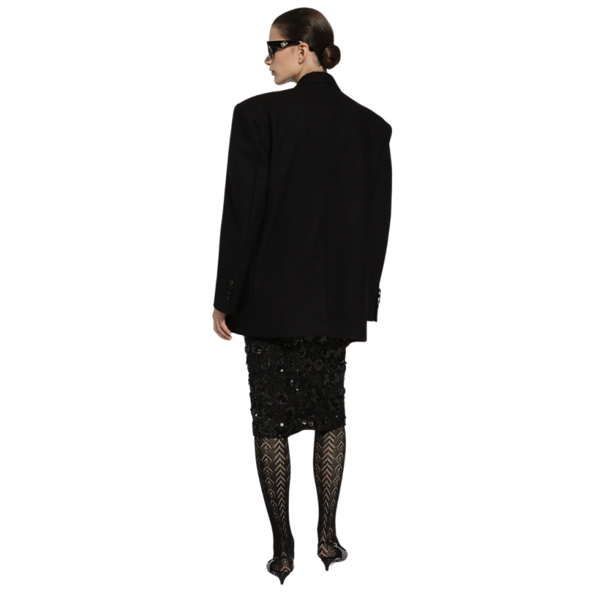 Jupe mi-mollet DOLCE & GABBANA dentelle viscose noir paillettes sequins