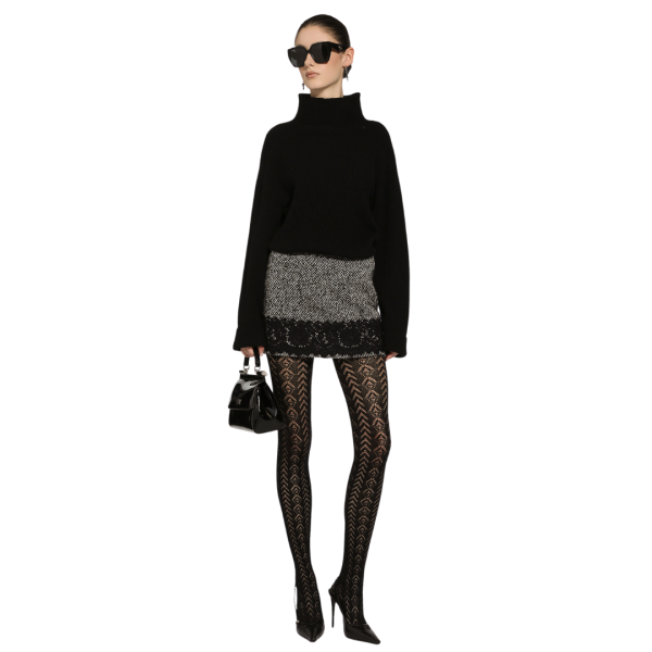 Jupe courte DOLCE & GABBANA micro-tweed laine coton gris dentelle