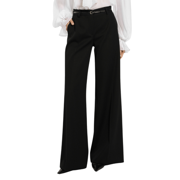 Pantalon évasé DOLCE & GABBANA Black Sicily gabardine laine vierge noir