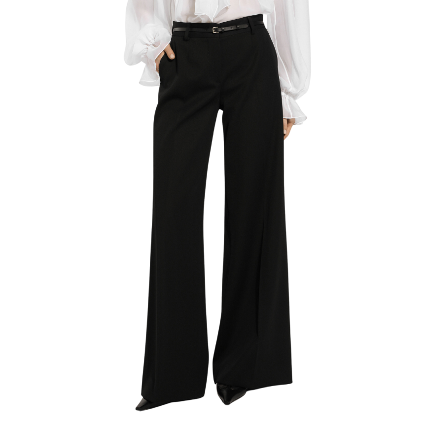 Pantalon évasé DOLCE & GABBANA Black Sicily gabardine laine vierge noir