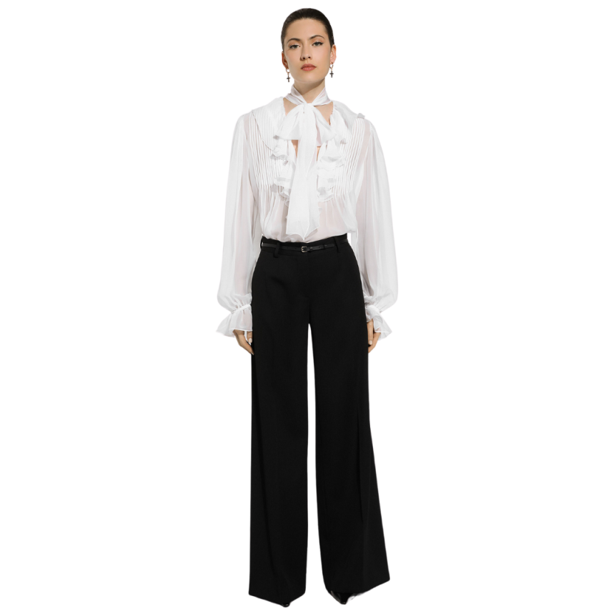 Pantalon évasé DOLCE & GABBANA Black Sicily gabardine laine vierge noir