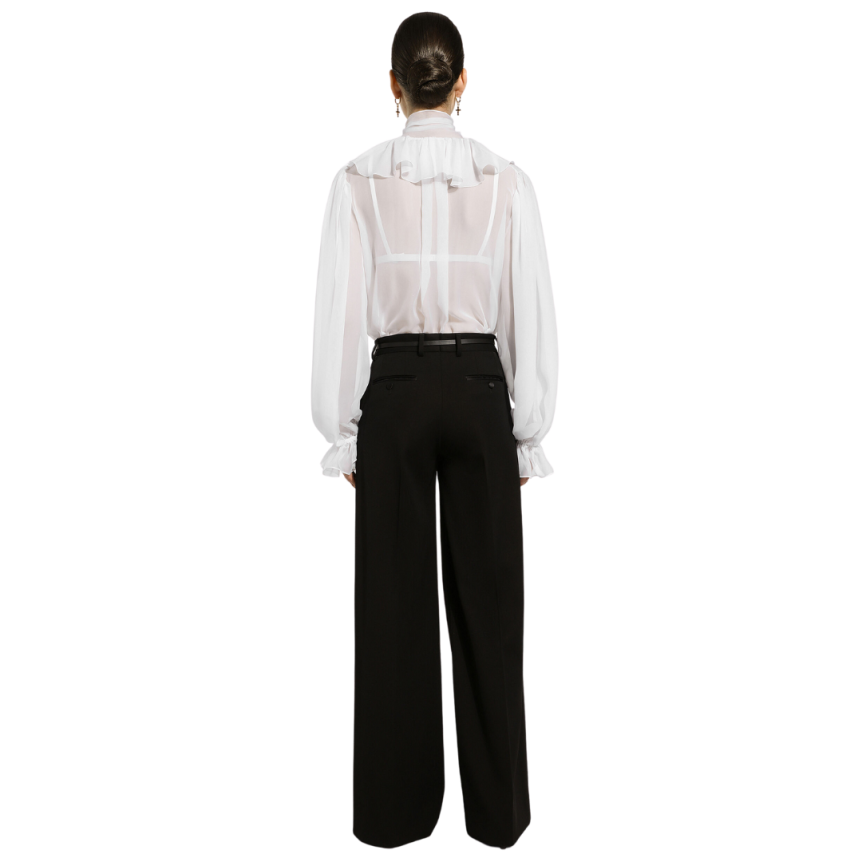 Pantalon évasé DOLCE & GABBANA Black Sicily gabardine laine vierge noir