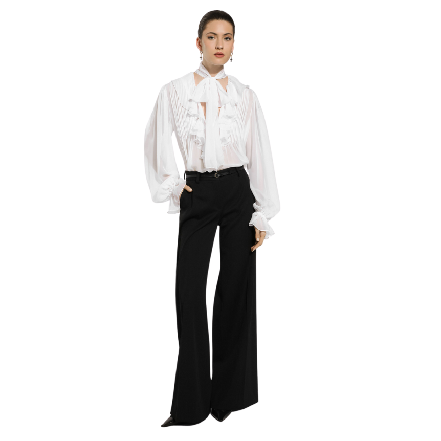 Pantalon évasé DOLCE & GABBANA Black Sicily gabardine laine vierge noir