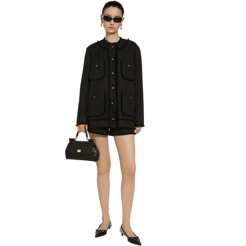 Veste simple boutonnage DOLCE & GABBANA tweed laine raschel noir