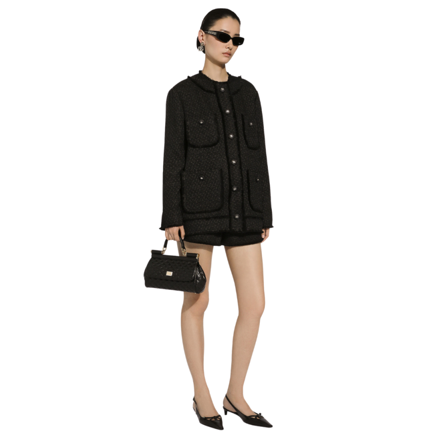 Veste simple boutonnage DOLCE & GABBANA tweed laine raschel noir