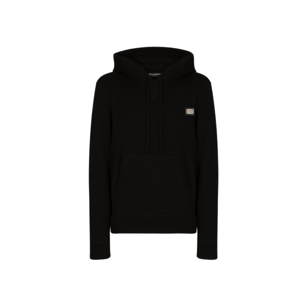 Pull à capuche DOLCE & GABBANA en laine et cachemire noir plaque logo métal