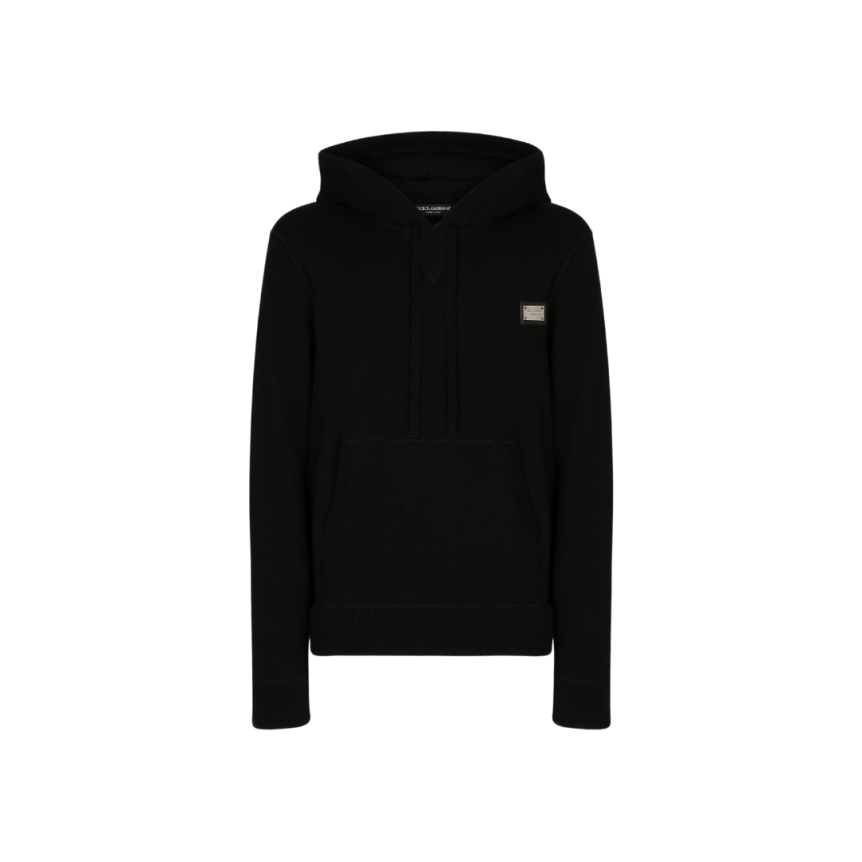 Pull à capuche DOLCE & GABBANA en laine et cachemire noir plaque logo métal