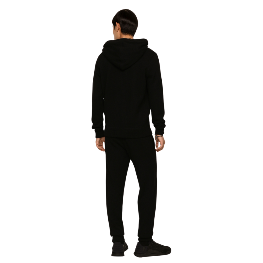 Pull à capuche DOLCE & GABBANA en laine et cachemire noir plaque logo métal