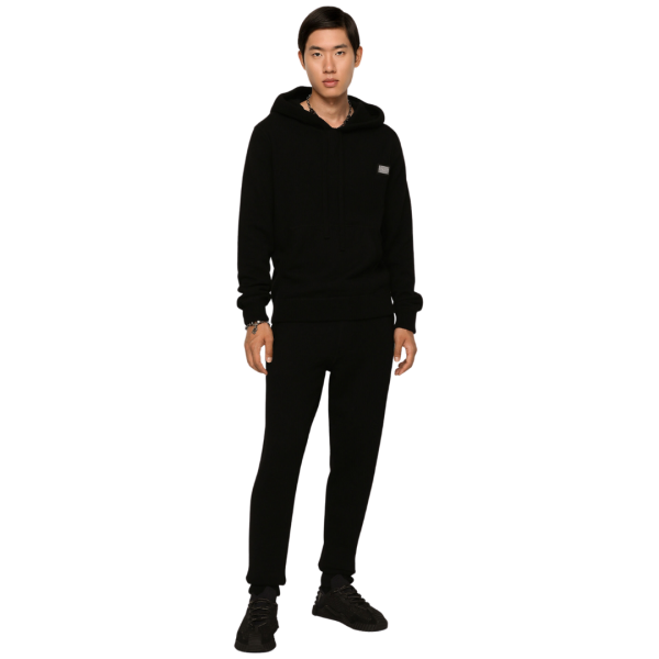 Pull à capuche DOLCE & GABBANA en laine et cachemire noir plaque logo métal