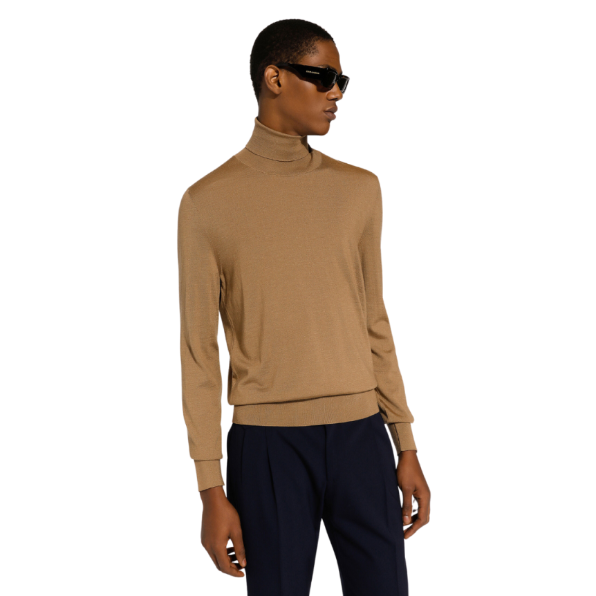 Pull col roulé DOLCE & GABBANA en cachemire et soie camel