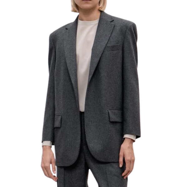 Veste mi longue BRUNELLO CUCINELLI blazer croisé flanelle gris anthracite