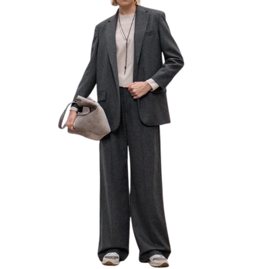 Veste mi longue BRUNELLO CUCINELLI blazer croisé flanelle gris anthracite