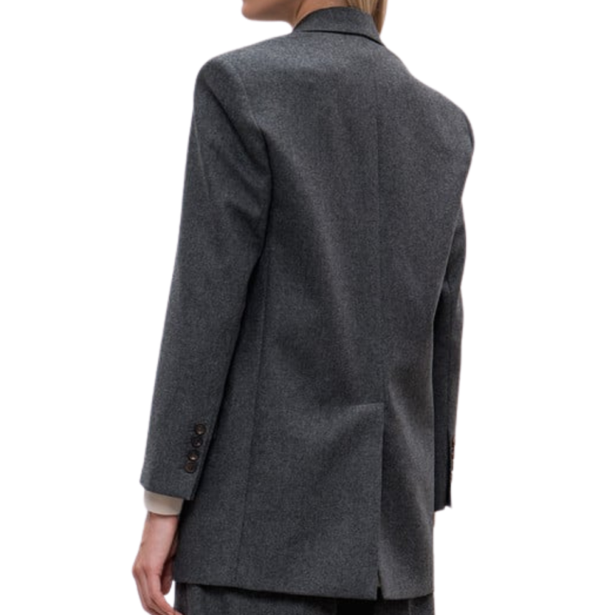 Veste mi longue BRUNELLO CUCINELLI blazer croisé flanelle gris anthracite