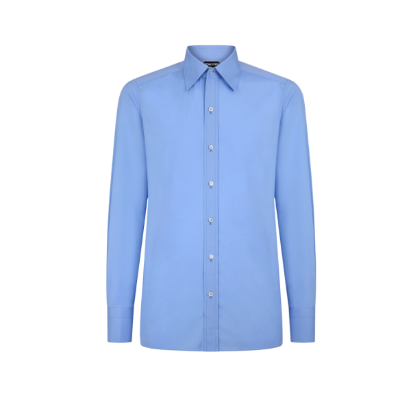 Chemise manche longue TOM FORD grand col popeline coton bleu ciel
