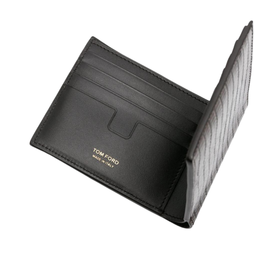 Portefeuille TOM FORD 2 volets cuir lézard marron fente carte