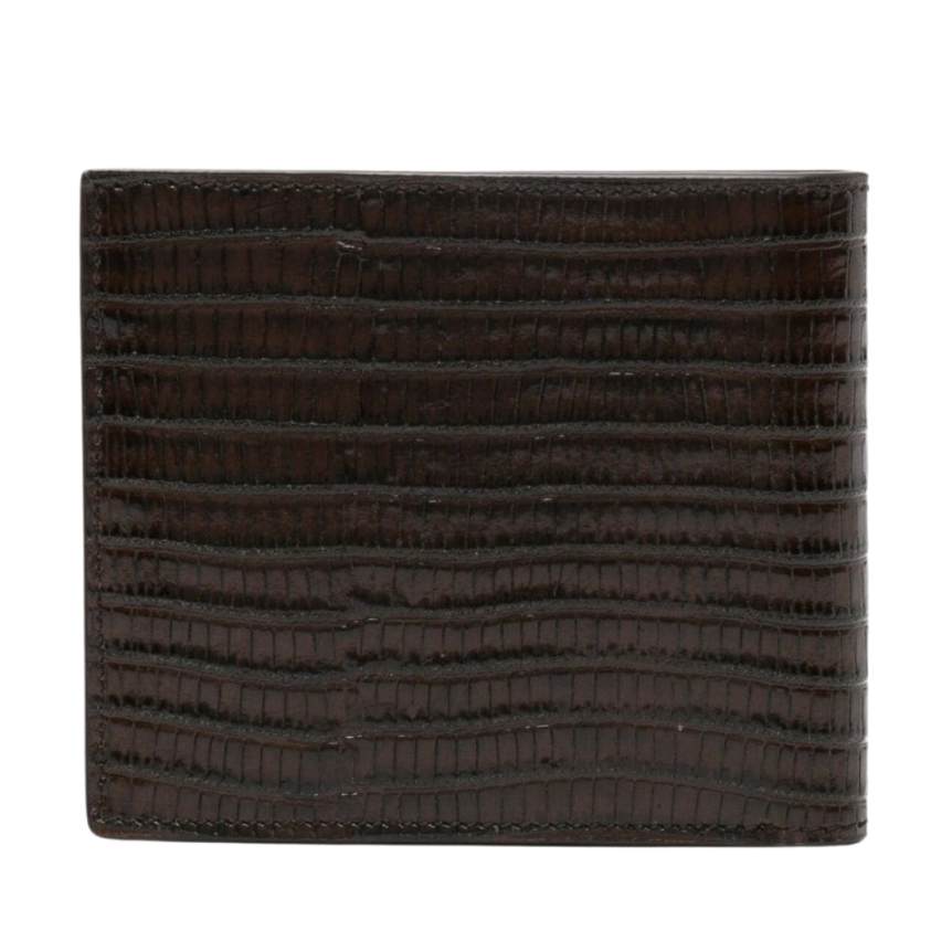 Portefeuille TOM FORD 2 volets cuir lézard marron fente carte