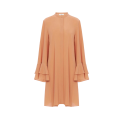 Robe chemise courte fluide soie beige manche volants