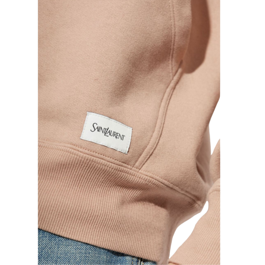 Sweat-shirt capuche SAINT LAURENT coton beige vieux rose étiquette logo