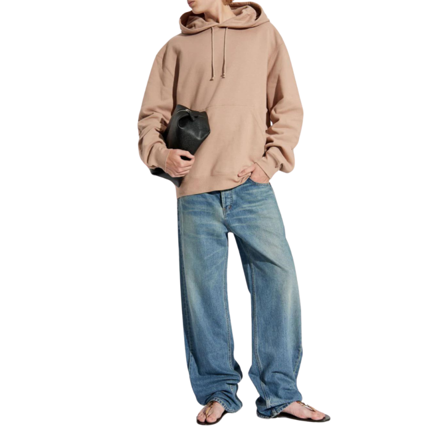 Sweat-shirt capuche SAINT LAURENT coton beige vieux rose étiquette logo