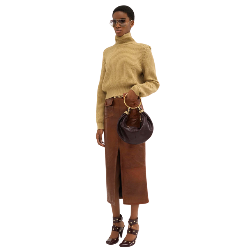 Petit sac hobo Bracelet CHLOE cuir veau grainé brillant bordeaux