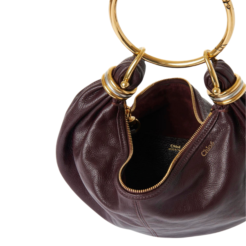 Petit sac hobo Bracelet CHLOE cuir veau grainé brillant bordeaux