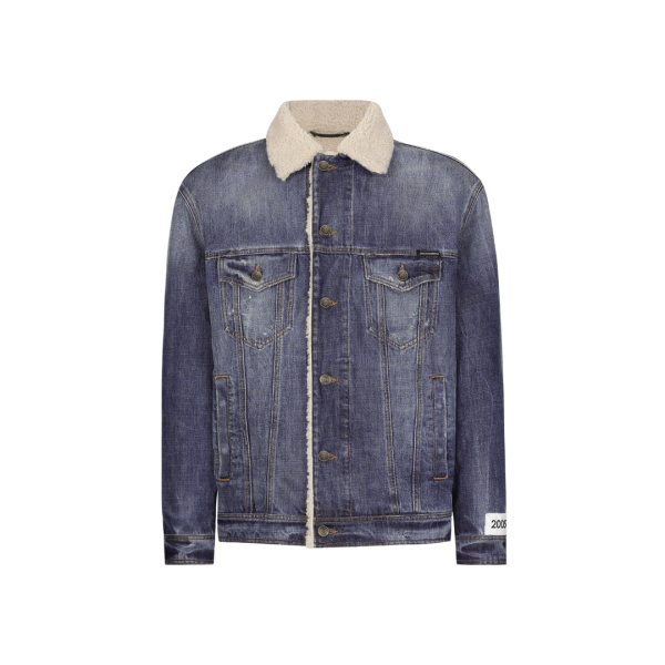 Blouson jean DOLCE & GABBANA denim bleu col mouton écru Réédition