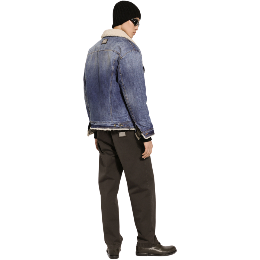 Blouson jean DOLCE & GABBANA denim bleu col mouton écru Réédition
