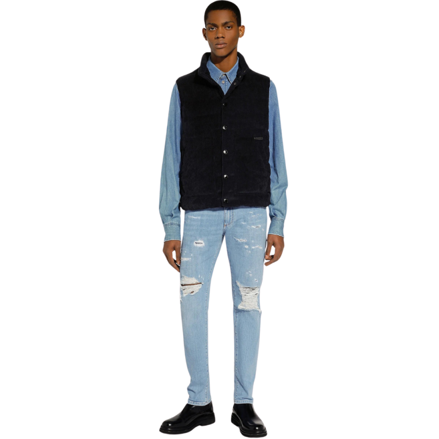 Gilet sans manche DOLCE & GABBANA pression matelassé noir Réédition