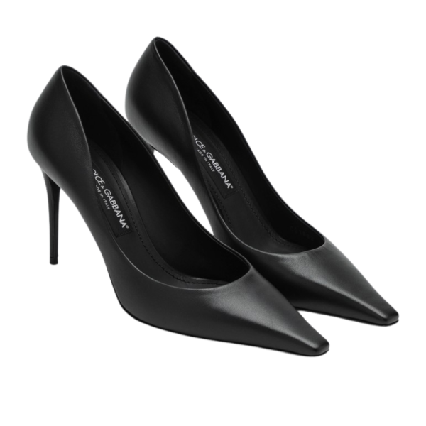 Escarpins DOLCE & GABBANA talon cuir noir logo DG doré
