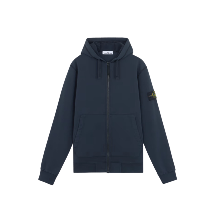 Sweat-shirt à capuche STONE ISLAND cardigan zippé coton molletonné bleu marine