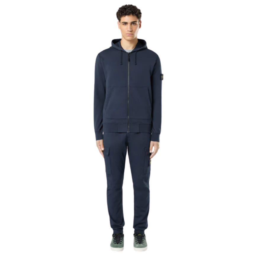 Sweat-shirt à capuche STONE ISLAND cardigan zippé coton molletonné bleu marine