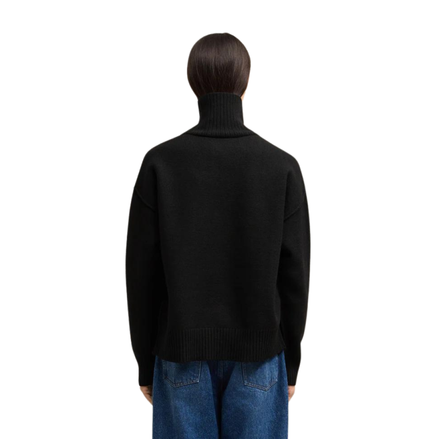 Pull col roulé AMI laine mérinos feutrée bleu marine gros cœur rouge