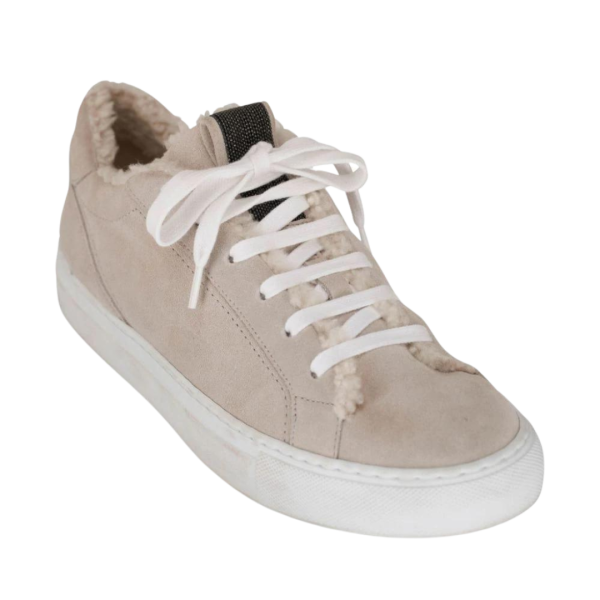 baskets basses BRUNELLO CUCINELLI daim beige doublée peau lainée mouton