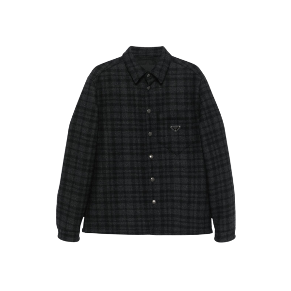 Veste surchemise PRADA gris anthracite carreaux noir