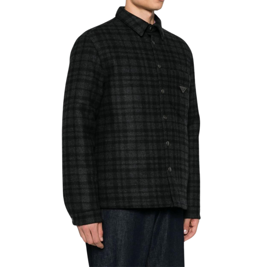 Veste surchemise PRADA gris anthracite carreaux noir