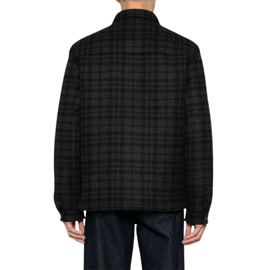 Veste surchemise PRADA gris anthracite carreaux noir