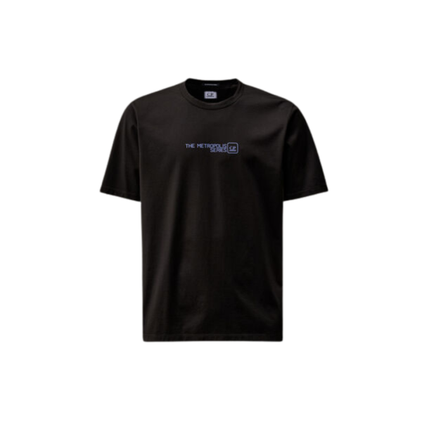T-shirt col rond CP COMPANY coton jersey noir imprimé urbain Metropolis séries