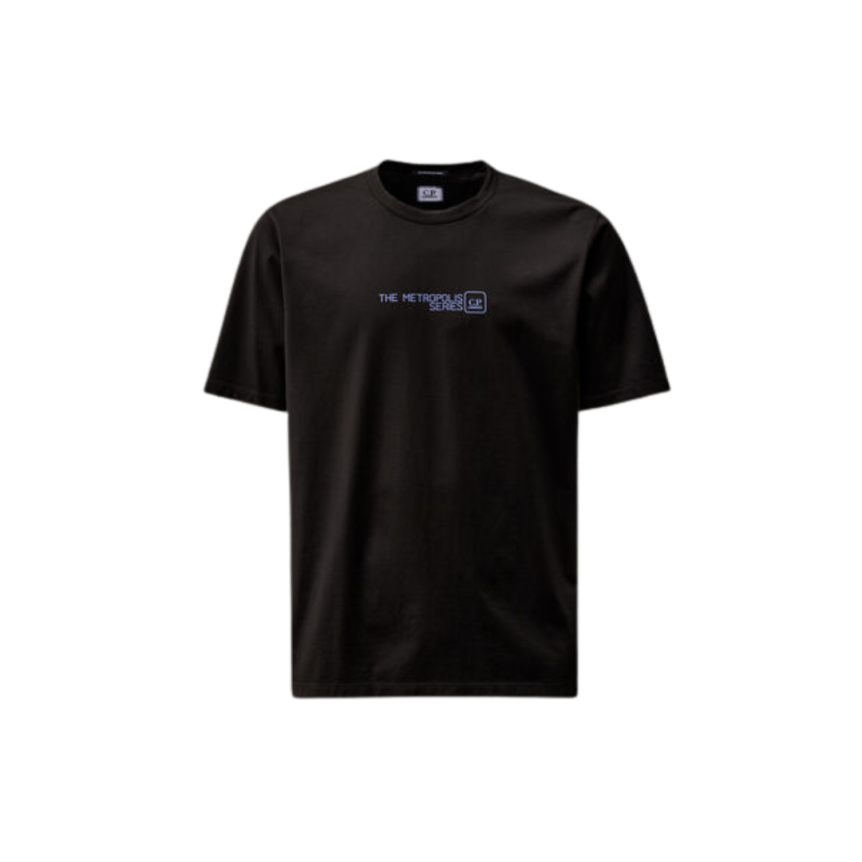 T-shirt col rond CP COMPANY coton jersey noir imprimé urbain Metropolis séries