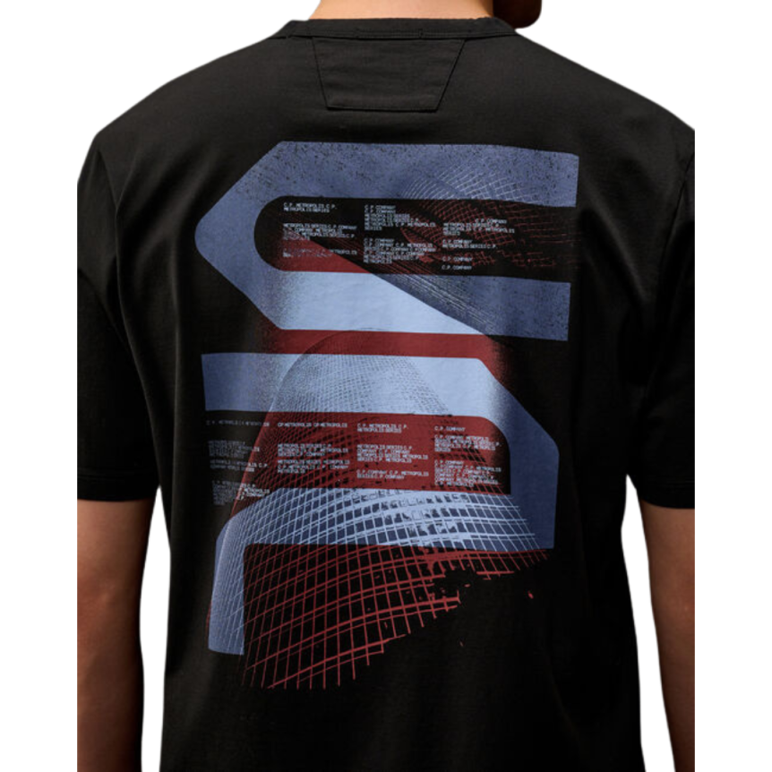 T-shirt col rond CP COMPANY coton jersey noir imprimé urbain Metropolis séries