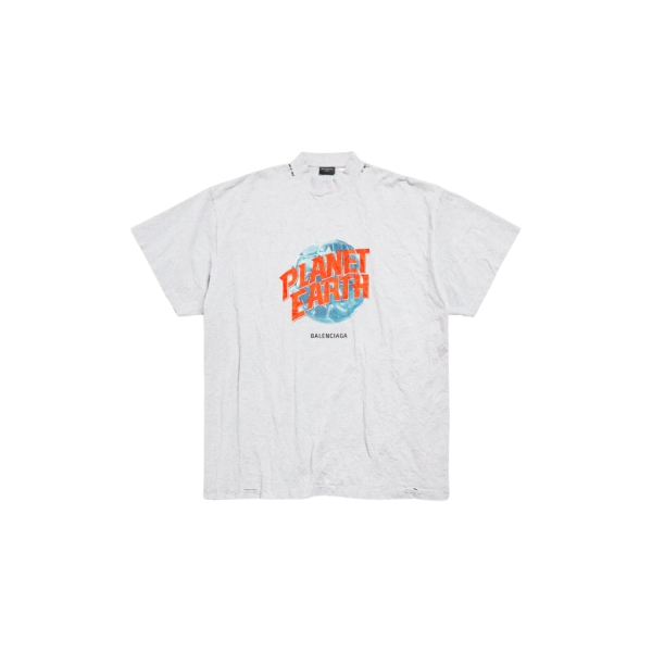 T-shirt BALENCIAGA Planet Earth col rond oversize coton blanc jersey
