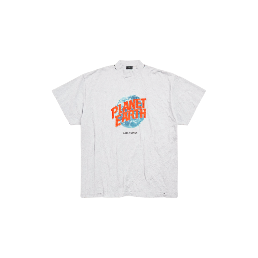 T-shirt BALENCIAGA Planet Earth col rond oversize coton blanc jersey