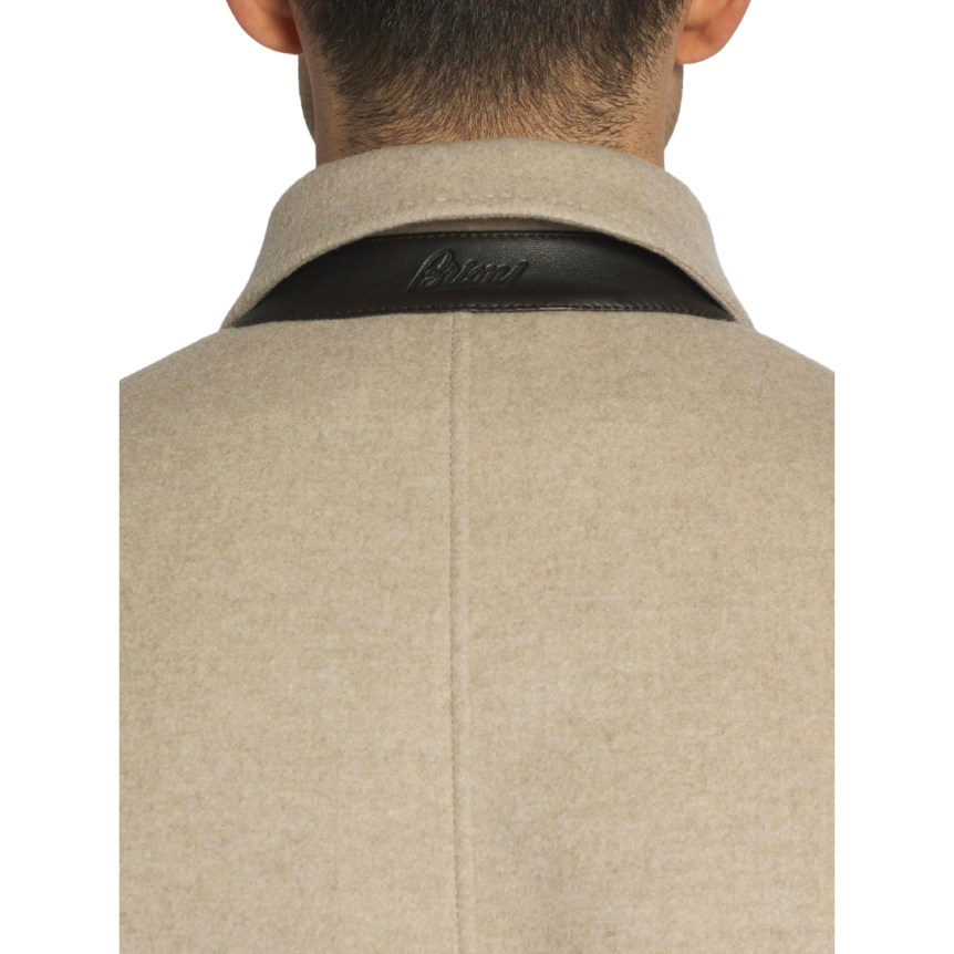 Parka BRIONI cachemire beige doublé col chemise patte cuir