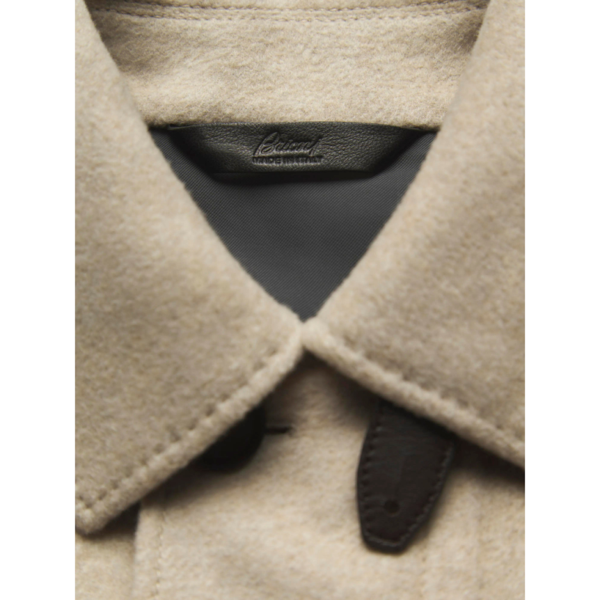 Parka BRIONI cachemire beige doublé col chemise patte cuir